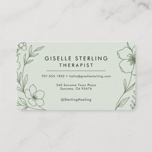 Therapist Floral Sage Green Professional 名刺 (裏面)