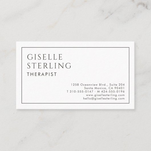 Therapist Luxury Minimalist Black White 名刺 (正面)