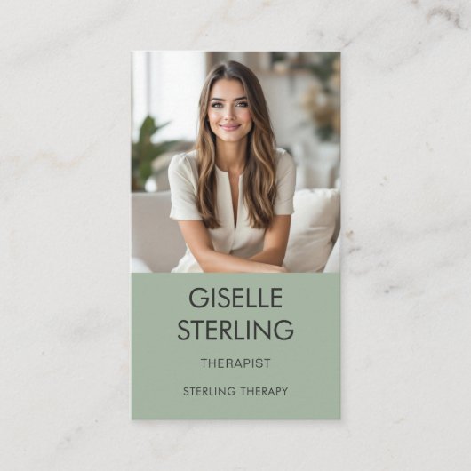 Therapist Psychologist Sage Green Photo 名刺 (正面)