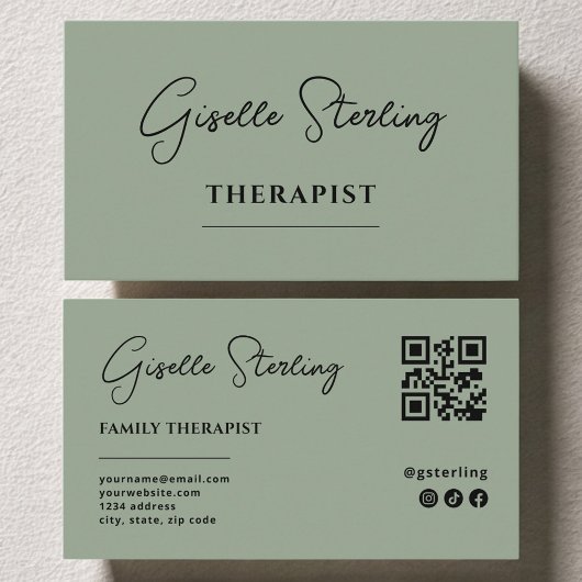 Therapist Psychologist Sage Green QR Code 名刺