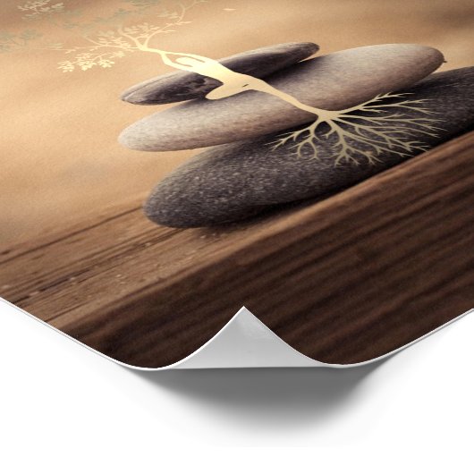 Therapist Zen Stones, Gold Tree Silhouette Brown ポスター (角)