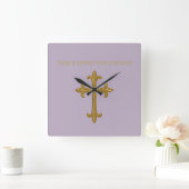 There is Always Time for Jesus Gold Cross スクエア壁時計 (ホーム)