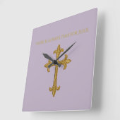 There is Always Time for Jesus Gold Cross スクエア壁時計 (傾斜)