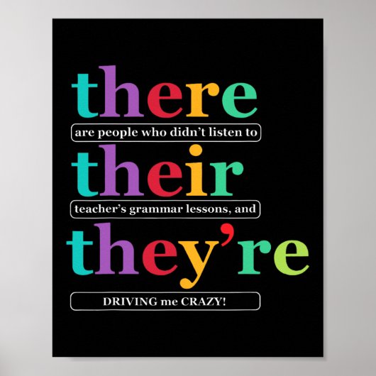 There Their They're 英語の文法教師のバックT ポスター (正面)