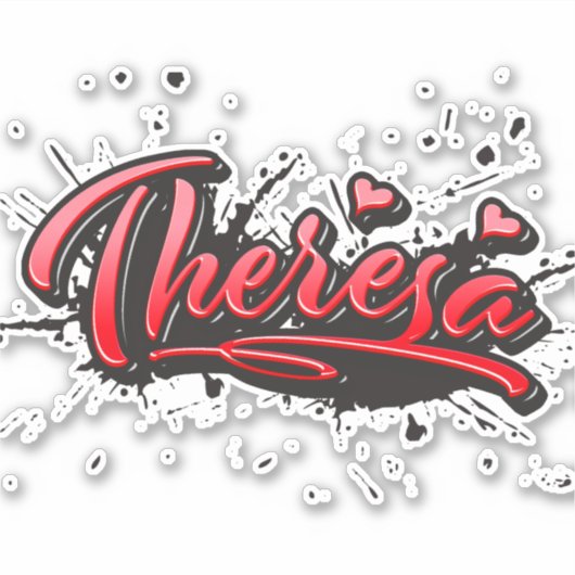 Theresa red Heart Graffiti Aufkleber Sticker シール (正面)