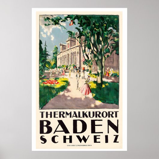 Thermal Spa Baden Switzerland Vintage Travel ポスター (正面)