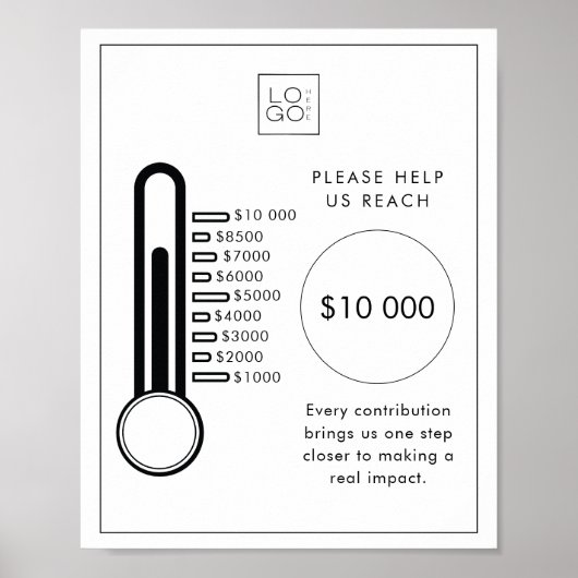 Thermometer Fundraiser Donation Goal Tracker Sign ポスター (正面)