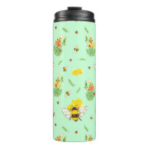 Thermosflasche mit Bienen und Glückskäfer