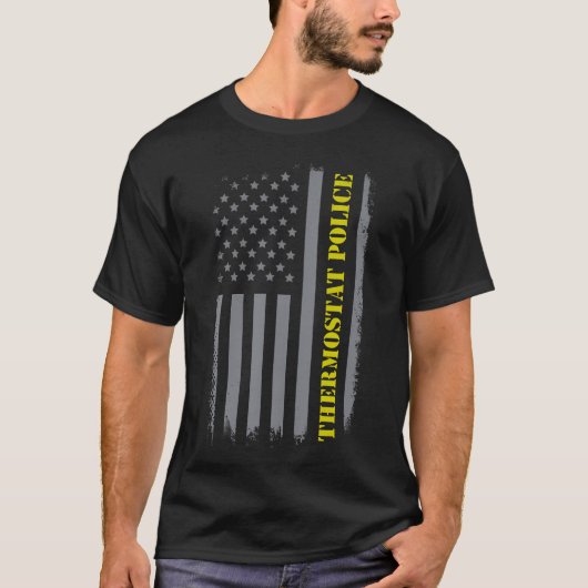Thermostat Police Us Flag Distressed Funny Dad Jok Tシャツ (正面)