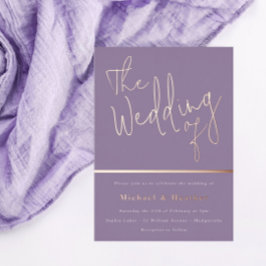 The's 結婚 of：パープルラベンダーバラ金ゴールド 箔招待状