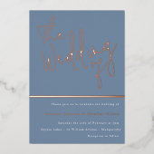 The's 結婚 of: Dusty Blue & 実在バラ金ゴールド 箔招待状 (正面)