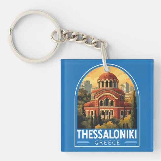 Thessaloniki Greece Agios Pavlos Travel Art Retro キーホルダー (正面)