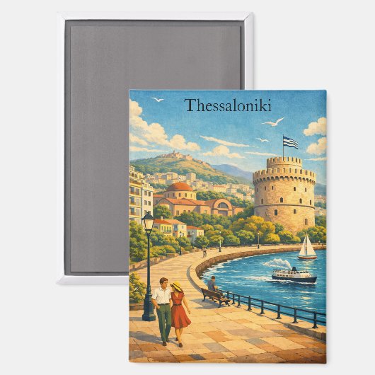 Thessaloniki Greece Vintage Travel マグネット (正面/裏面)