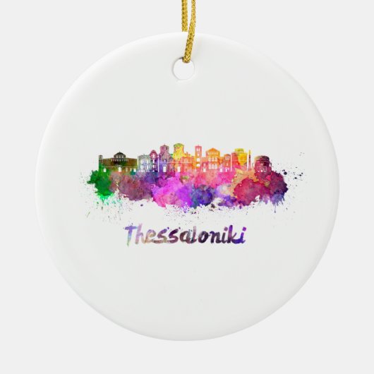Thessaloniki skyline in watercolor セラミックオーナメント (正面)