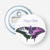 They/She Non-Binary Flag Swallowtail Butterfly 栓抜き (正面)