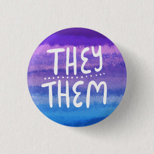 THEY/THEMハンドレターカラフルの水色を発音 缶バッジ