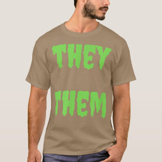 They Them 代名詞 ノンバイナリー スプーキーハロウィン ライム Tシャツ