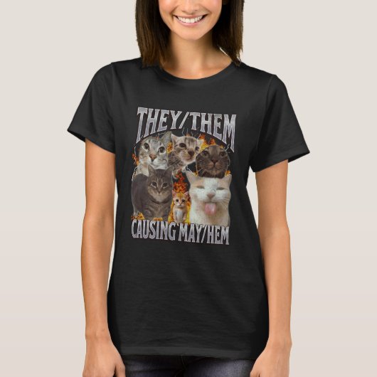 They Them Causing Mayhem おもしろ猫ミームのブートレグブーツ Tシャツ (正面)