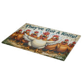 "They've Got a Knife" Personalized Glass  カッティングボード (角)