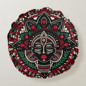 Theyyam Spirit Pillow – Vibrant Indian Folk Art ラウンドクッション (裏面)