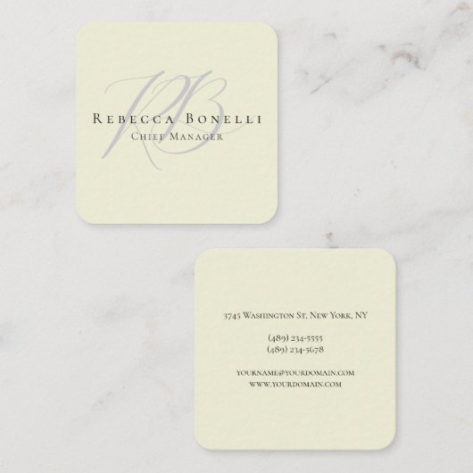 Thick Exclusive Unique Monogram Beige Color スクエア名刺 (正面/裏面)