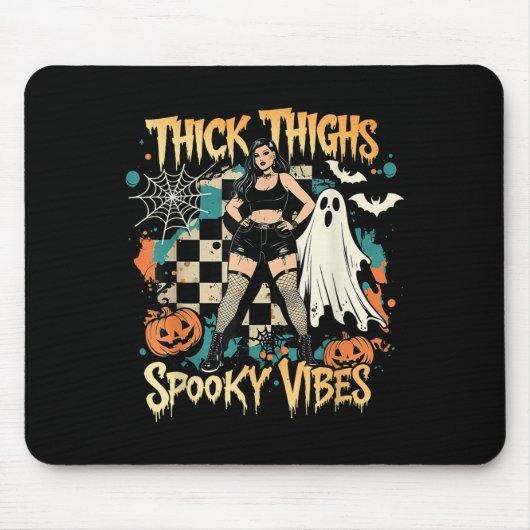 Thick Thighs Soky Vibes Funny Ghost Halloween  マウスパッド (正面)