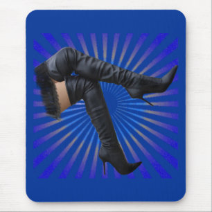 Thigh High Boot Art (青い星のバースト) マウスパッド