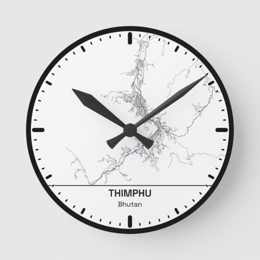 Thimphu Clock City Line Art ラウンド壁時計 (正面)