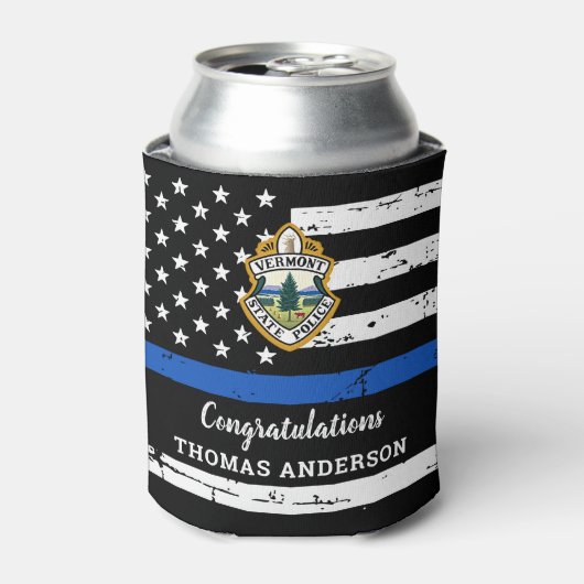 Thin Blue Lineロゴ警察官退職 缶クーラー (缶正面)