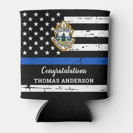 Thin Blue Lineロゴ警察官退職 缶クーラー (正面)