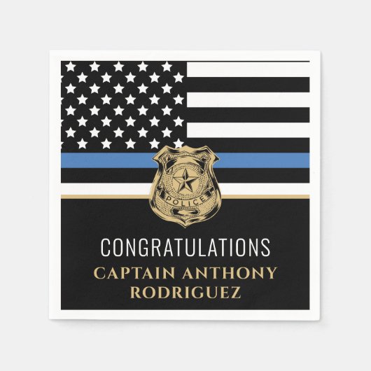 Thin Blue Line法執行警察の退職 スタンダードカクテルナプキン (正面)