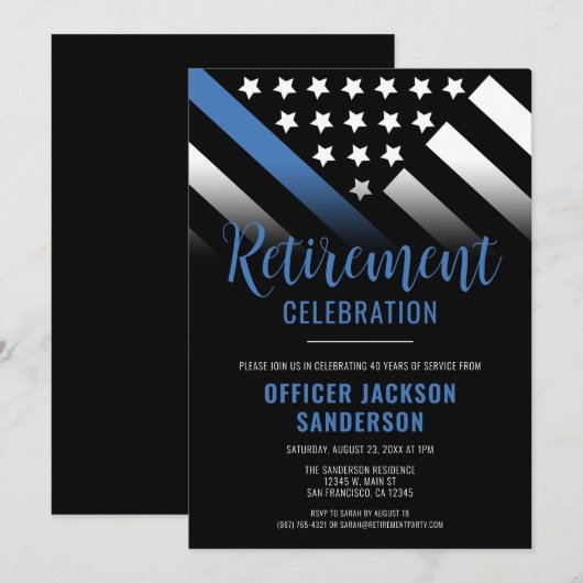 Thin Blue Line法執行警察の退職 招待状 (正面/裏面)