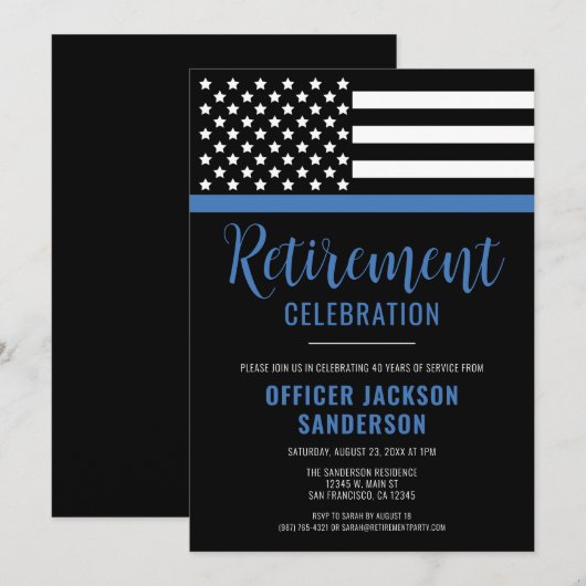 Thin Blue Line法執行警察の退職 招待状 (正面/裏面)