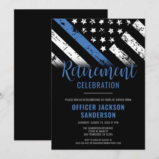 Thin Blue Line法執行警察の退職 招待状 (正面/裏面)