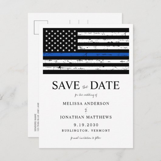 Thin Blue Line法執行警察結婚の 案内ポストカード (正面/裏面)