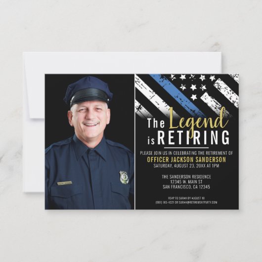 Thin Blue Line警察の退職パーティー写真 招待状 (正面)