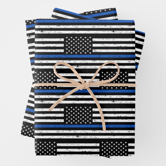 Thin Blue Line警察の退職法執行 ラッピングペーパーシート (インサイチュ)