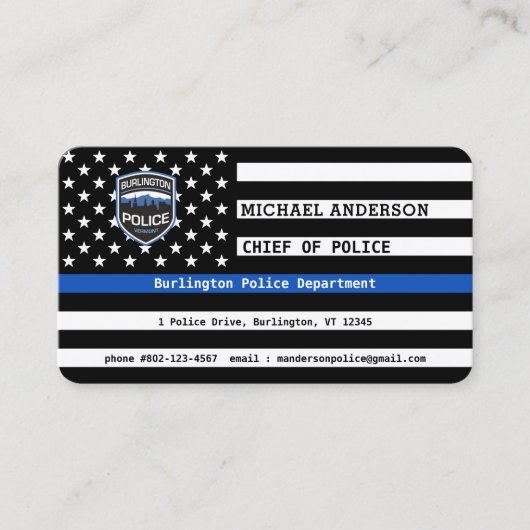 Thin Blue Line警察ロゴ法カスタム執行 名刺 (正面)