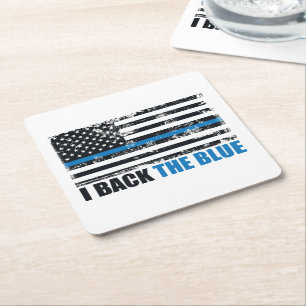 Thin blue line アメリカ国旗 スクエアペーパーコースター
