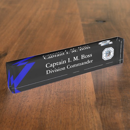 Thin Blue Line – シカゴPDパッチデスク名プレート デスクネームプレート (側面)