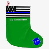 [Thin Blue Line] Back the Blue Police Flag Green ラージクリスマスストッキング (正面)