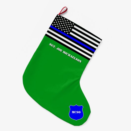 [Thin Blue Line] Back the Blue Police Flag Green ラージクリスマスストッキング (正面 (吊り時))