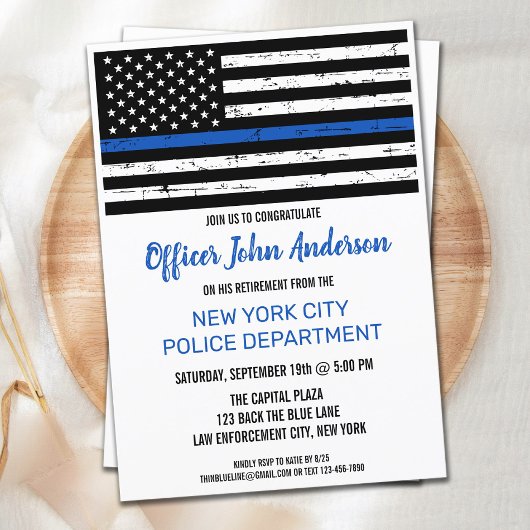 Thin Blue Line Law Enforcement Police Retirement 招待状