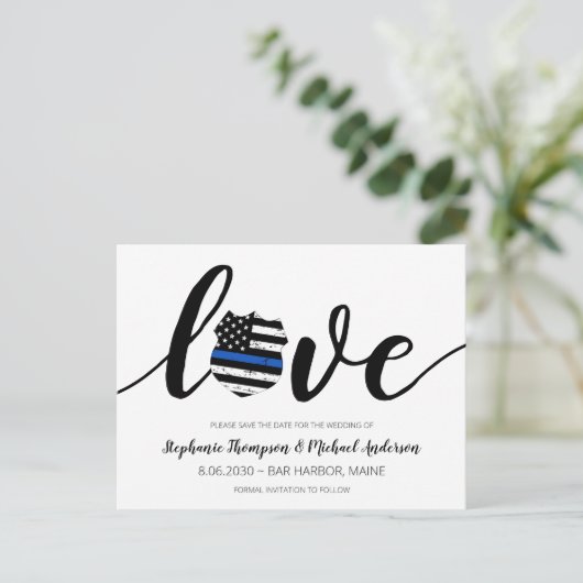 Thin Blue Line Police Enforcement結婚の救 案内ポストカード (スタンド正面)