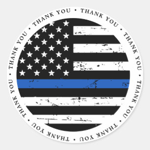 Thin Blue Line Police Enforcement Thank You ラウンドシール