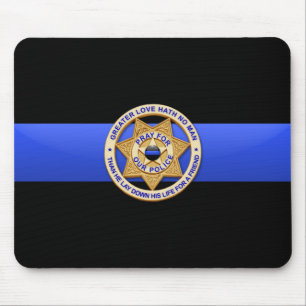 Thin Blue Line Police Greater Love Badge マウスパッド