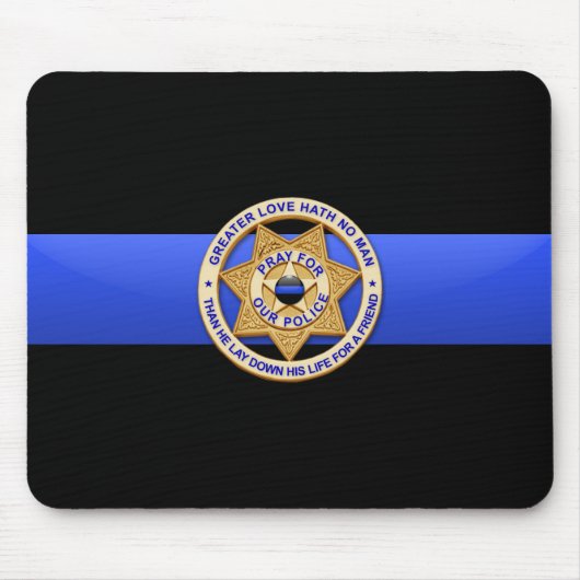 Thin Blue Line Police Greater Love Badge マウスパッド (正面)