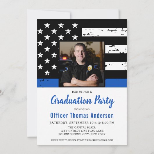 Thin Blue Line Police Officer写真卒業 招待状 (正面)