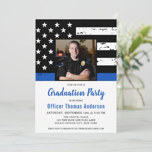 Thin Blue Line Police Officer写真卒業 招待状 (スタンド正面)
