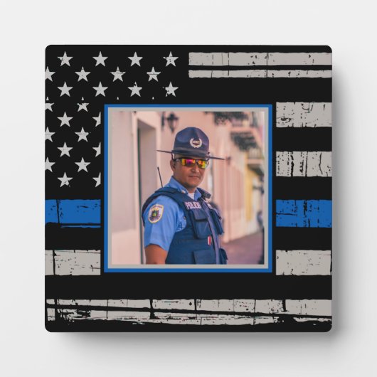 Thin Blue Line Police Officer写真 フォトプラーク (正面)
